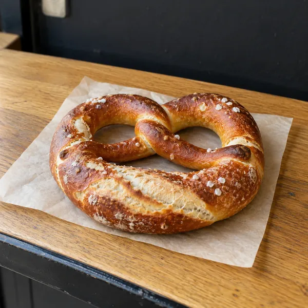 Goldbraune Salzbrezel auf Backpapier