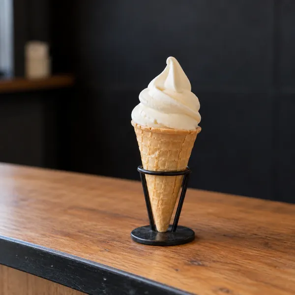 Softeis in einer Waffel mit typischer gedrehter Spitze